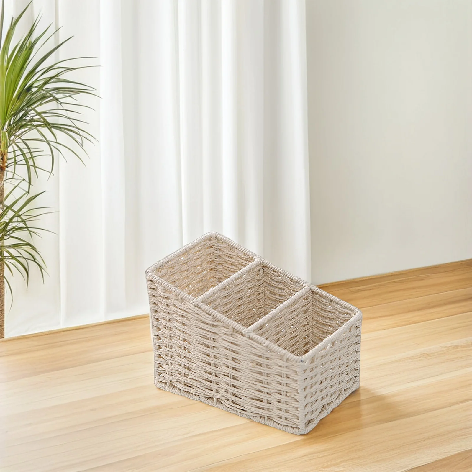 

Desktop Storage Box Hand-woven Basket Letter Sorter Rectangular Trash Can Decorative Organizer Multipurpose Plastic Waterproof