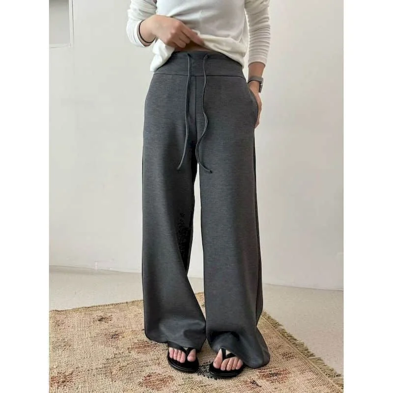 

Прямые брюки, осенние спортивные штаны в корейском стиле с завязками, мешковатые брюки с эластичной резинкой на талии, однотонные уличные широкие брюки большого размера