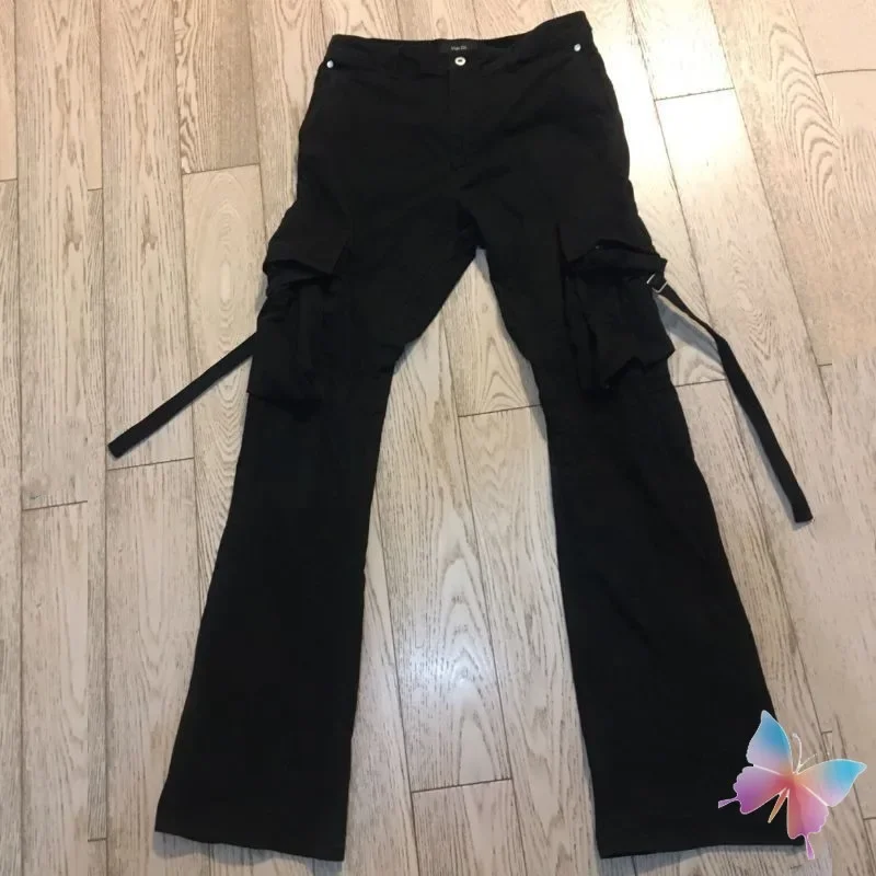 

American High Street Vujade Pants Strap Pocket Black Work Cargo Retro Men Women Casual Flared Trousers