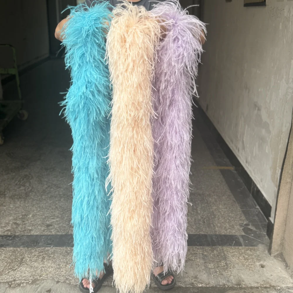 Colored Ostrich feather boa 6 10 20PLY Natural Ostrich pluma decoration Shawl Trim 0.5M 1M 2M Carnival Dress Sewing Accessory