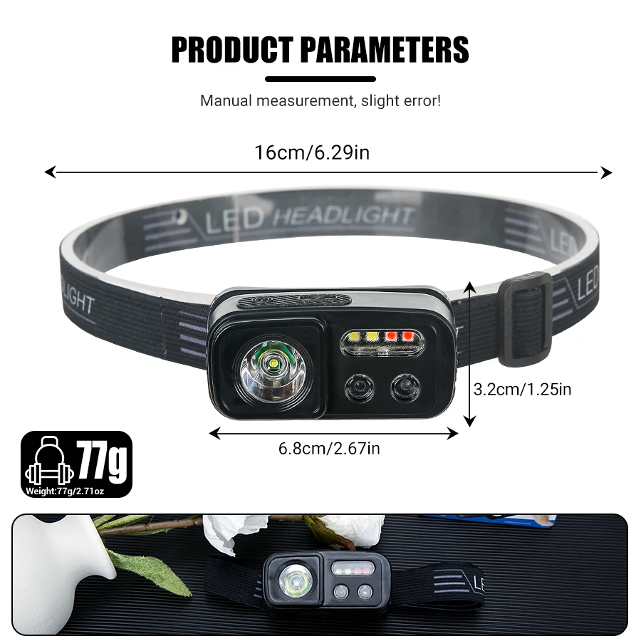 1-5Pack Powerful LED Induction Headlamp XPE+COB Flashlight USB Rechargeable Camping Fishing Search Light Waterproof Headlight