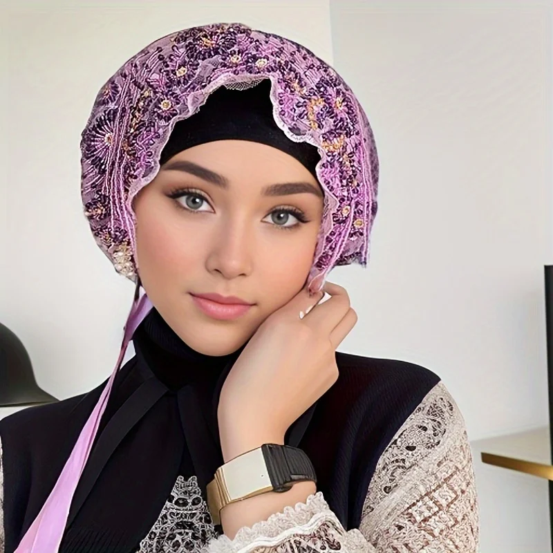 Ribbon tassel headscarf hat style gauze scarf hijab hair cover head hat new style women\'s fashion patch hijab Muslim ethnic