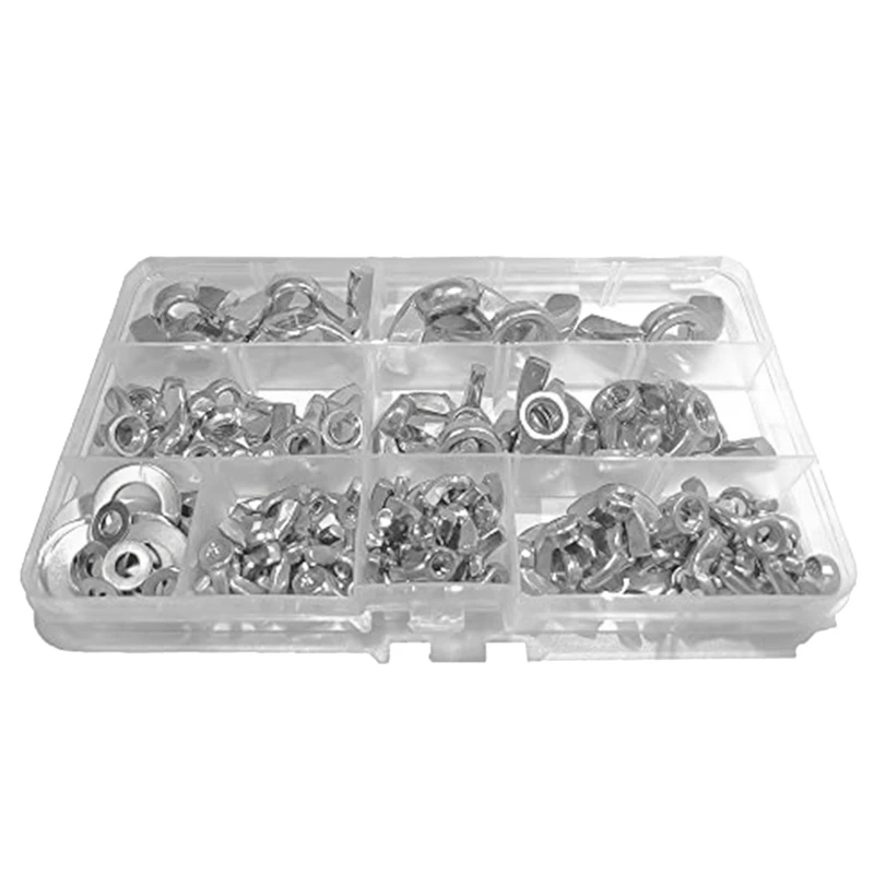 Wing Nut, 100Pcs Stainless Steel Wing Nut Metric Thread Wing Screw, Hand Screw Wing Nuts Kit Set With 52 Washer Kit