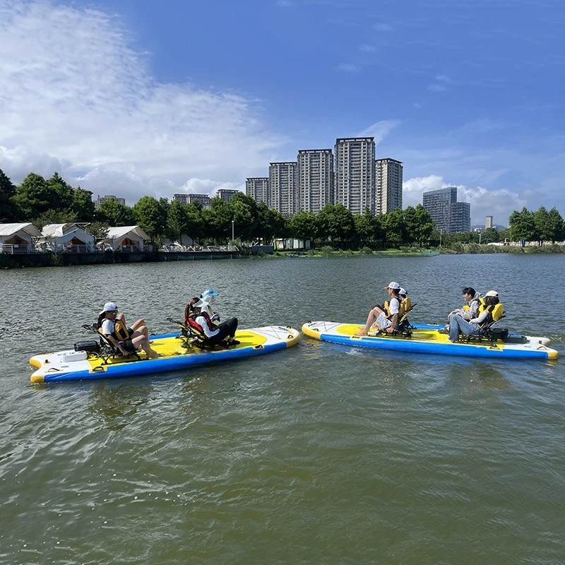 Inflatable water board, four-person surfboard with seat, multi-person sightseeing lake paddle board