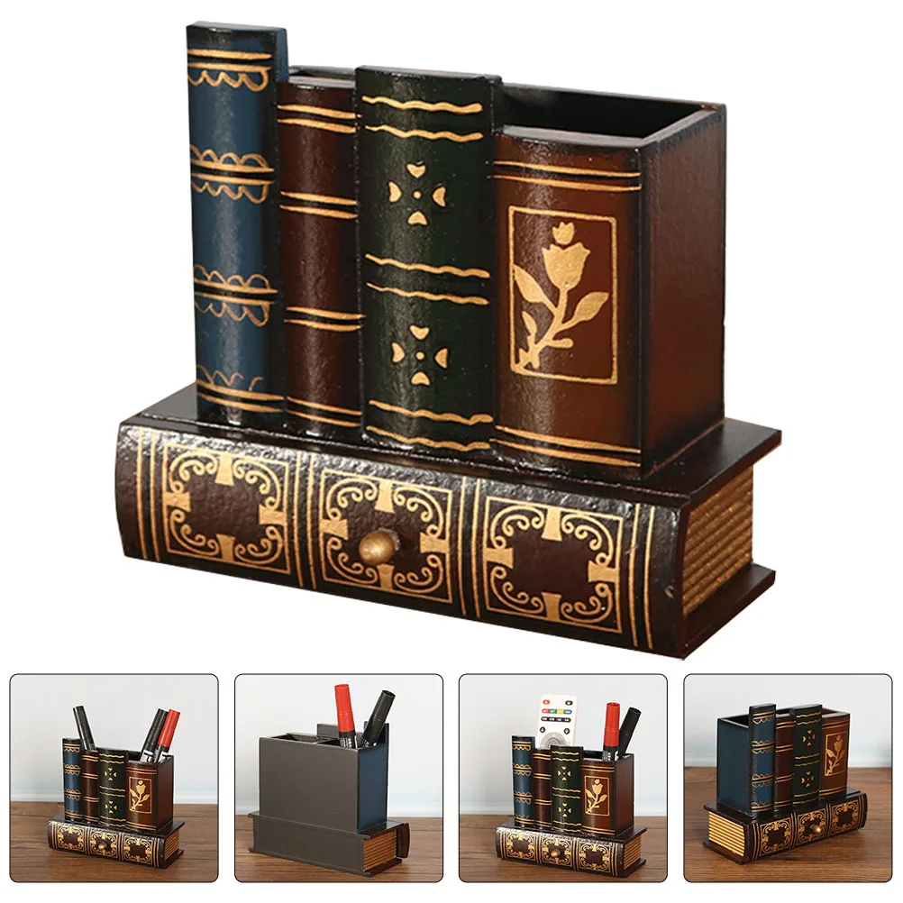 

Wooden Pen Holder Retro Stationery Storage Container Compact Size Desk nament Office School Use Home Decor