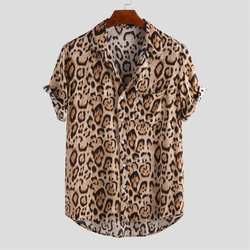 

Men's Casual Hawaiian Shirt Holiday Leopard Print 3D Digital Printing Cardigan Lapel Short Sleeve Cool Top Large Size S-5XL