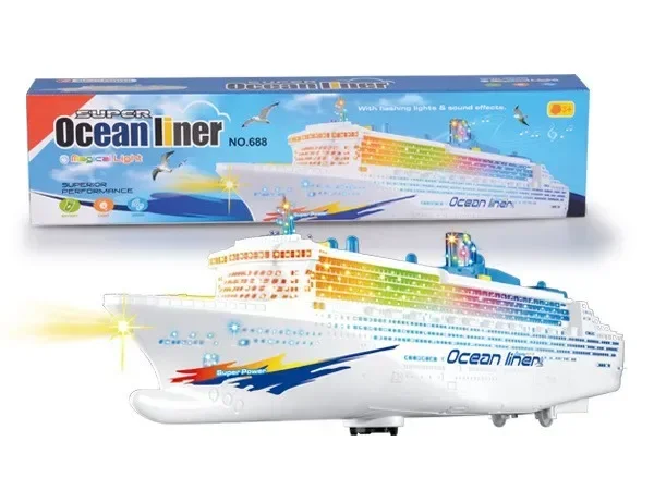 [ Funny ] Electronic Large luxury cruise ship Toy Universal rotation music light Boat model Baby toy colorful flash ocean line