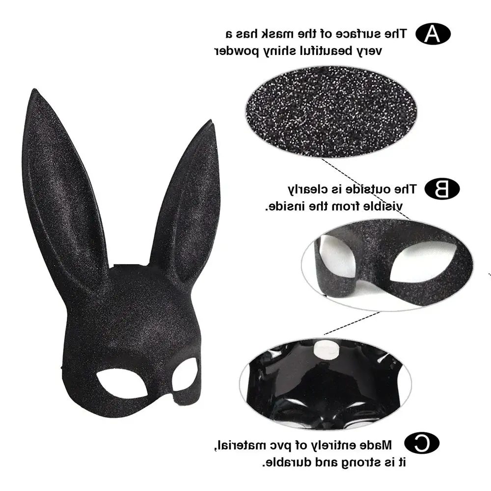 Cute Bunny Long Ears Bondage Mask for Women Sexy Rabbit Ears Cosplay Mask Masquerade Party Halloween Accessory 06#