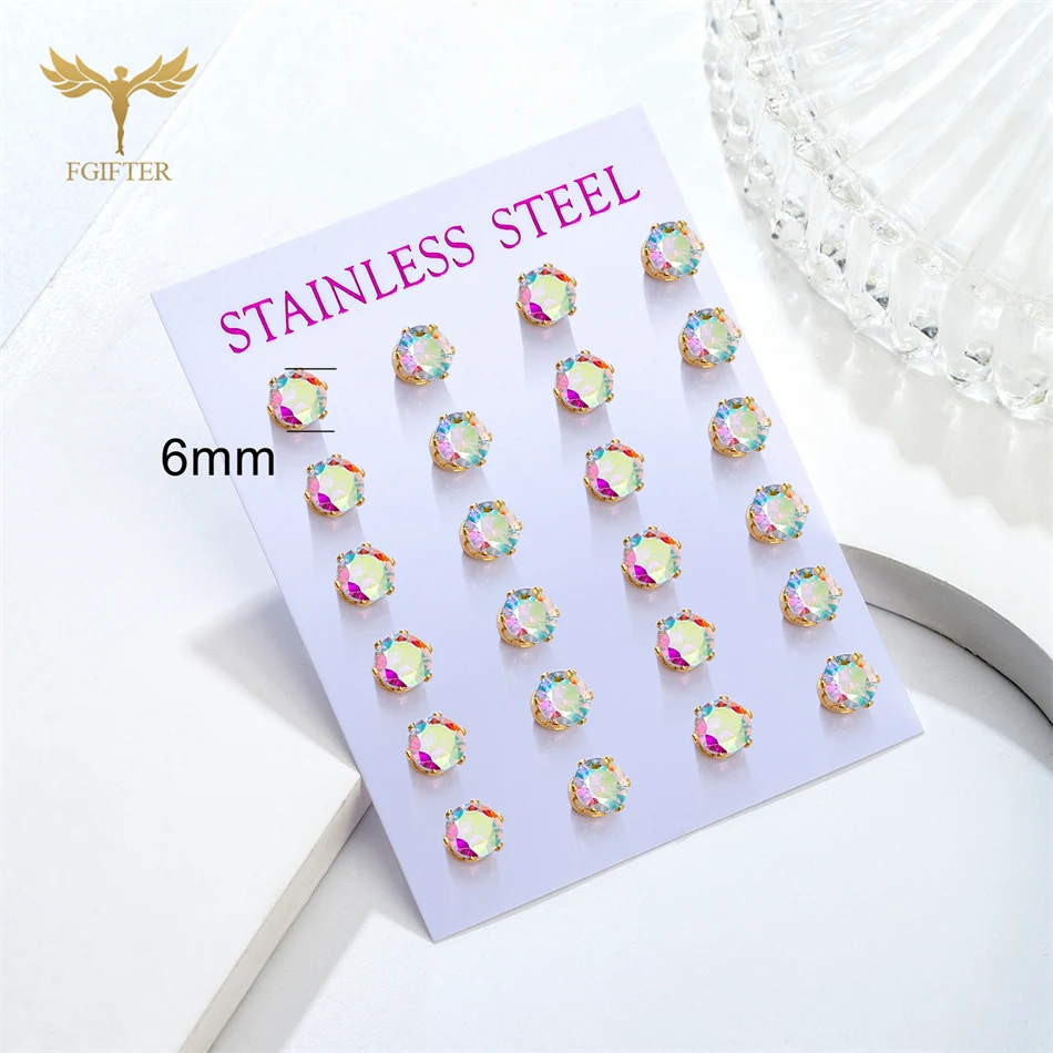 Juego de pendientes de cristal de colores para mujer, Perno de oreja minimalista de circón, joyería de acero inoxidable, Piercing, accesorios,