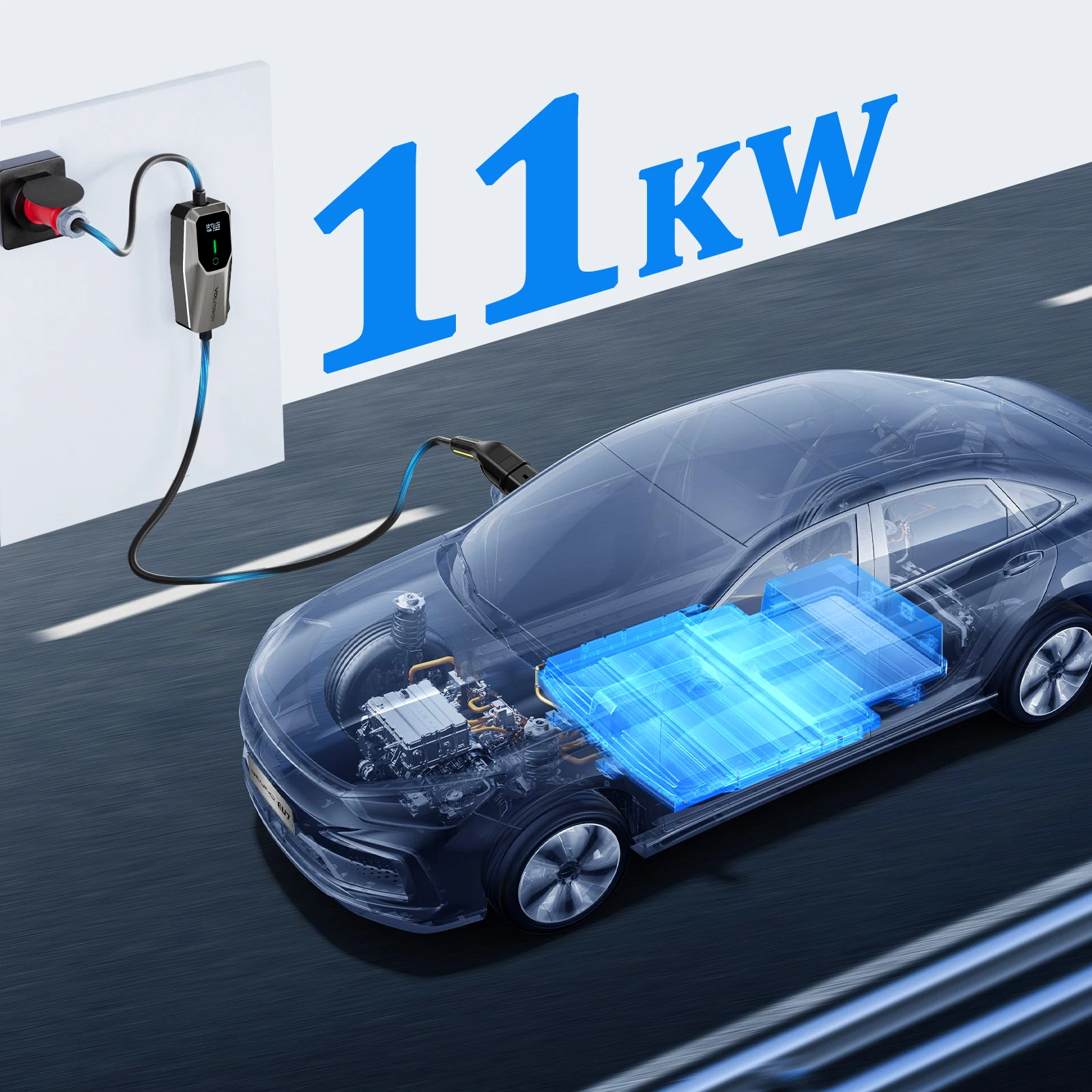 Cable de Carga VDL Tipo 2, 11 kW, Cargador para Vehículos Eléctricos Trifásico CEE 16A, 5m, 5m, 8m, 10m, 15m, Estación de Carga Móvil Wallbox, Corriente y Tiempo de Inicio Ajustables para Todos los Vehículos Eléctricos, EV, PHEV, IEC, Conector 62196-2