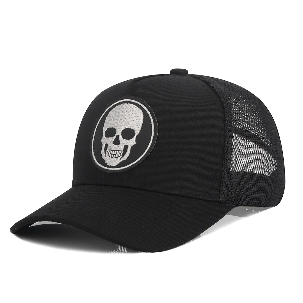 Unisex Skull Embroidery Baseball Net Caps for Men Women Spring and Summer Outdoor Adjustable Casual Hats Sunscreen Trucker Hat ﻿