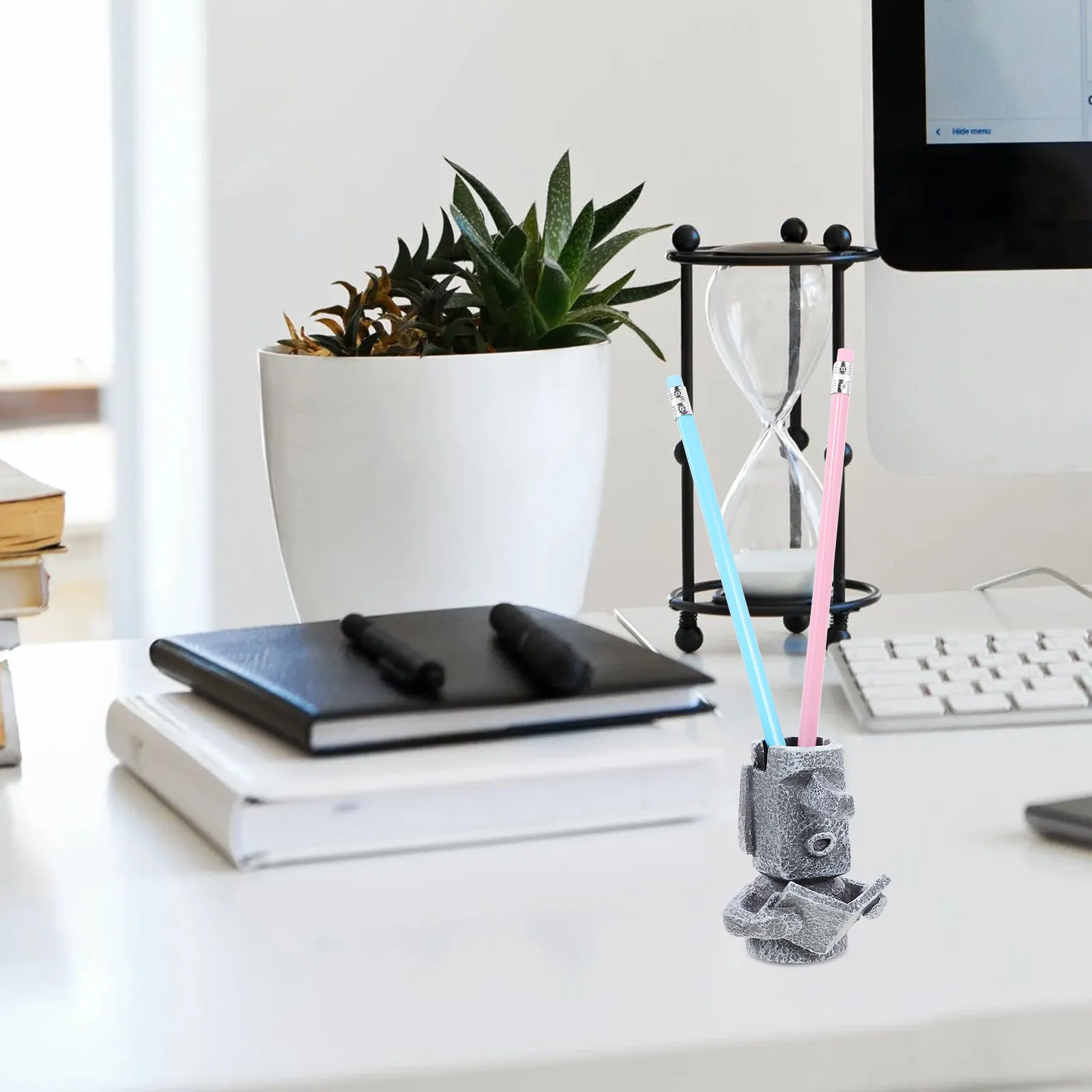 

1Pcs Resin Moai Statue Pen Holder Eyeglasses Storage Rack Creative Desktop Decoration Table Organizer for Teachers Students Gray