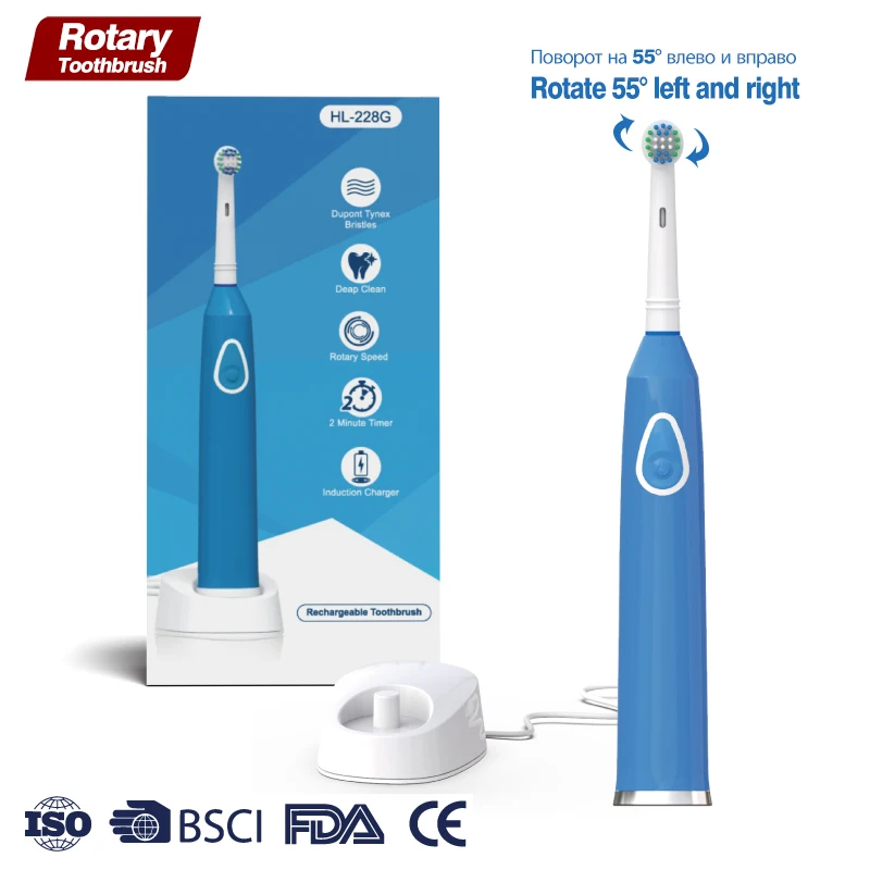 Rechargeable Electric Toothbrush Rotation 3 Clean Mode Adults Waterproof Smart Brush Whitening 2 Brush Heads Travel Portable