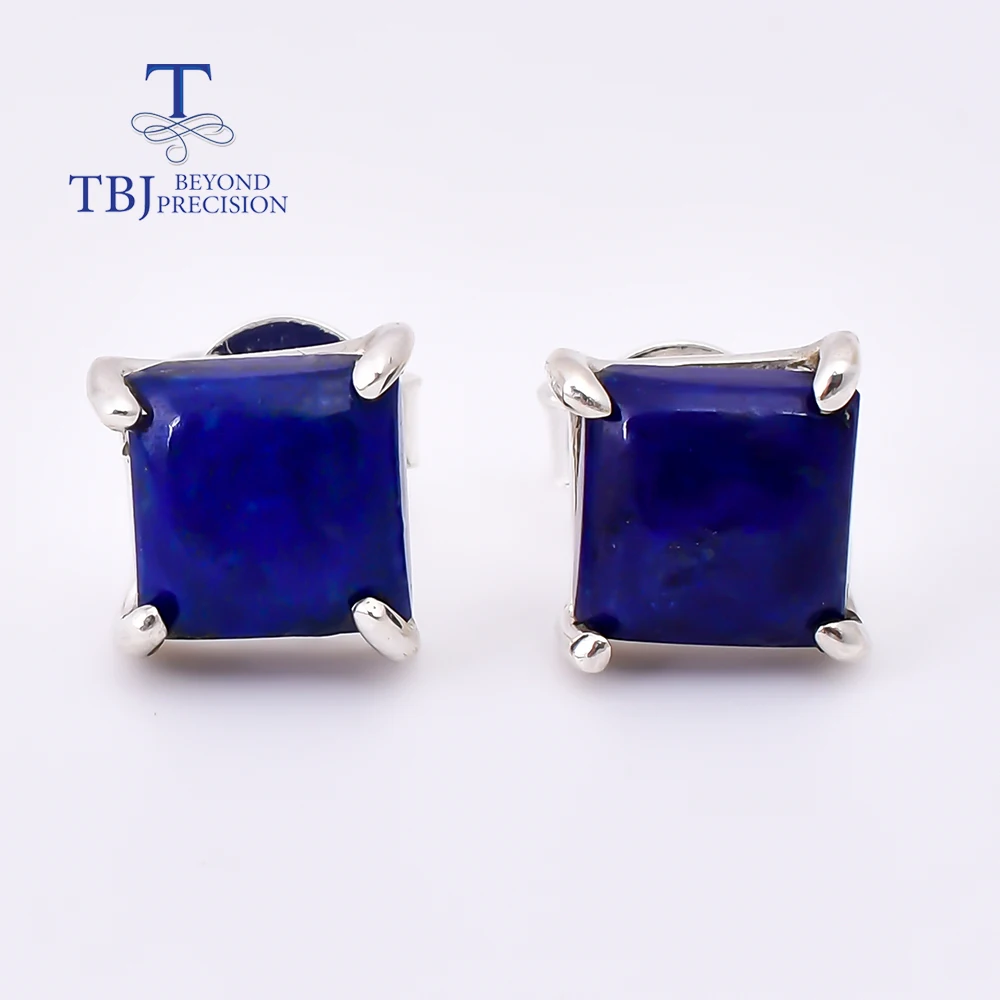 Handmade 925 Sterling silver Jewelry set natural Lapis chalcedony  gemstone  square 7mm earring ring fine jewelry for girls