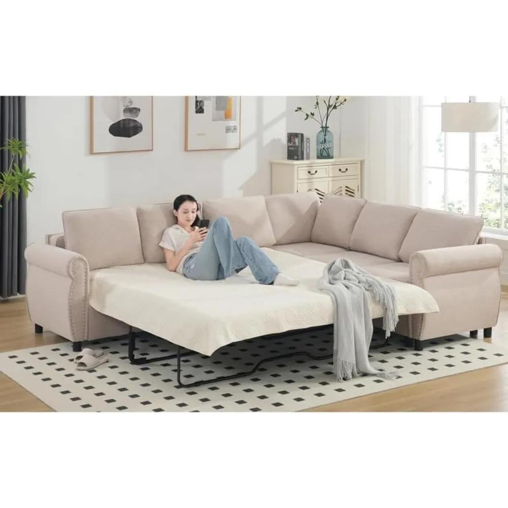 

2 in 1 Pull Out Couch Bed,6 Seater Sofa Bed, L Shaped Sleeper Sectional Couch,Sleeper Sofa