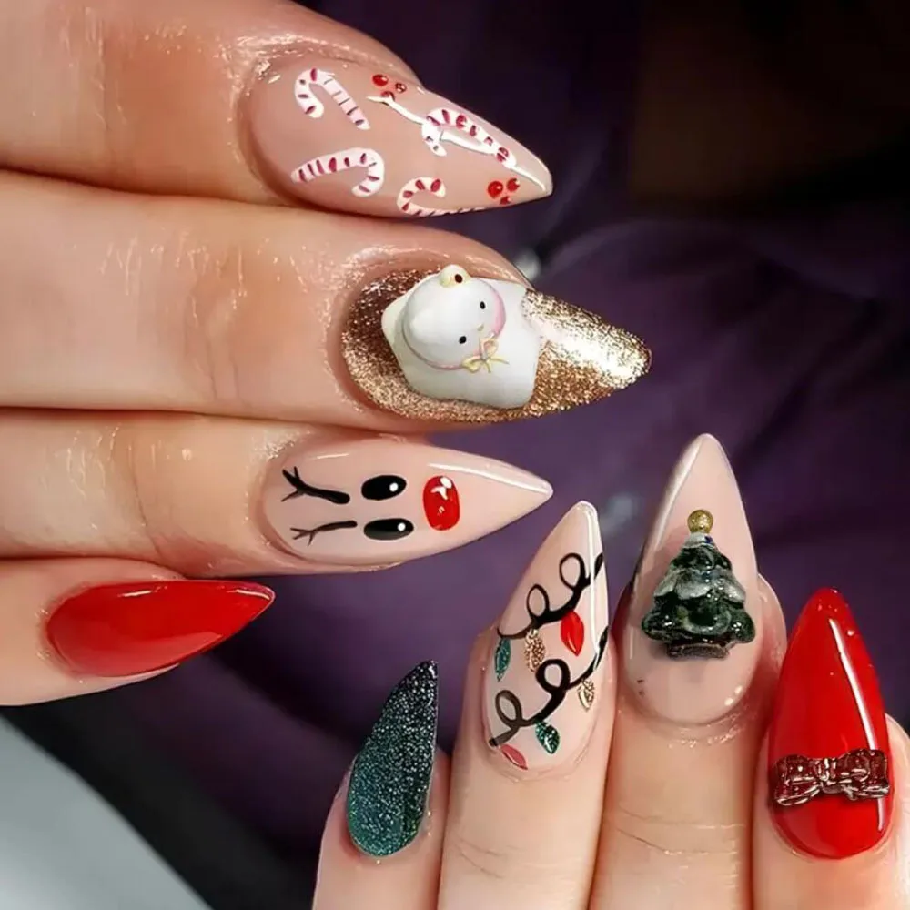 5d bonito padrão de natal moldes de unhas dos desenhos animados papai noel árvore de natal molde de escultura 3d modelo diy manicure decorat ferramentas