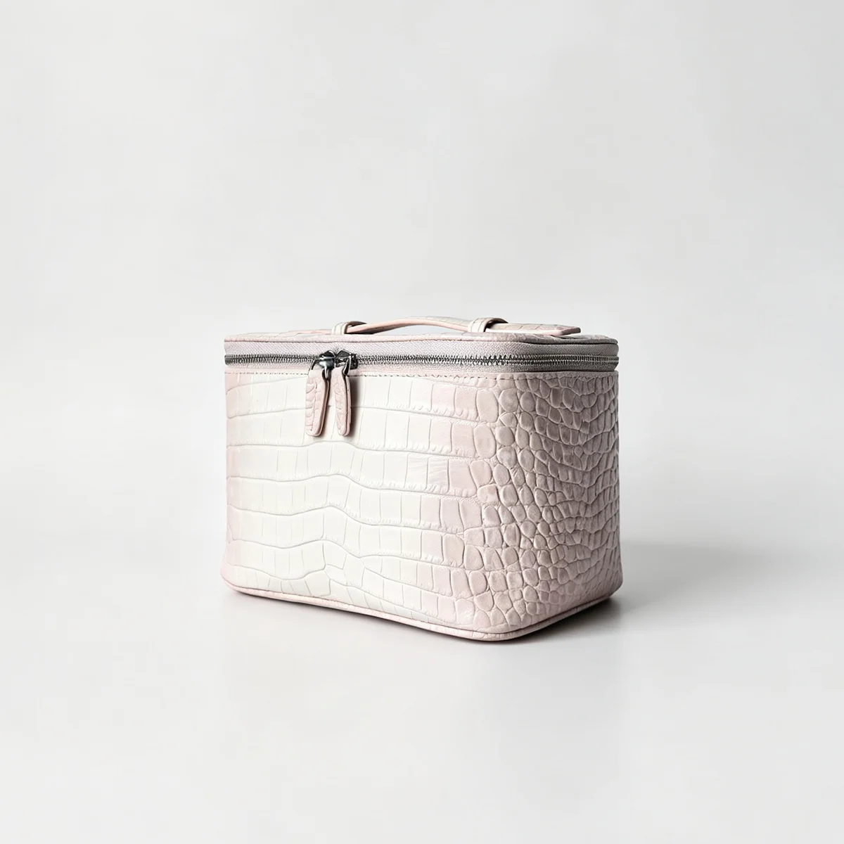 Große Kosmetiktasche aus echtem Leder für Damen, mit Krokodilprägung, als Make-up-Organizer und Reise-Toilettentasche mit integriertem Spiegel, Neu – Detail 8