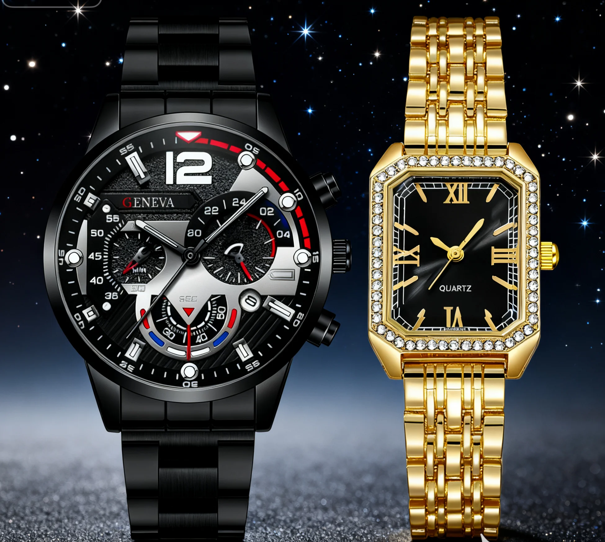 Couple's new handsome and fashionable quartz watch fashion set alloy dial daily wear birthday party New Year's Day Christmas and