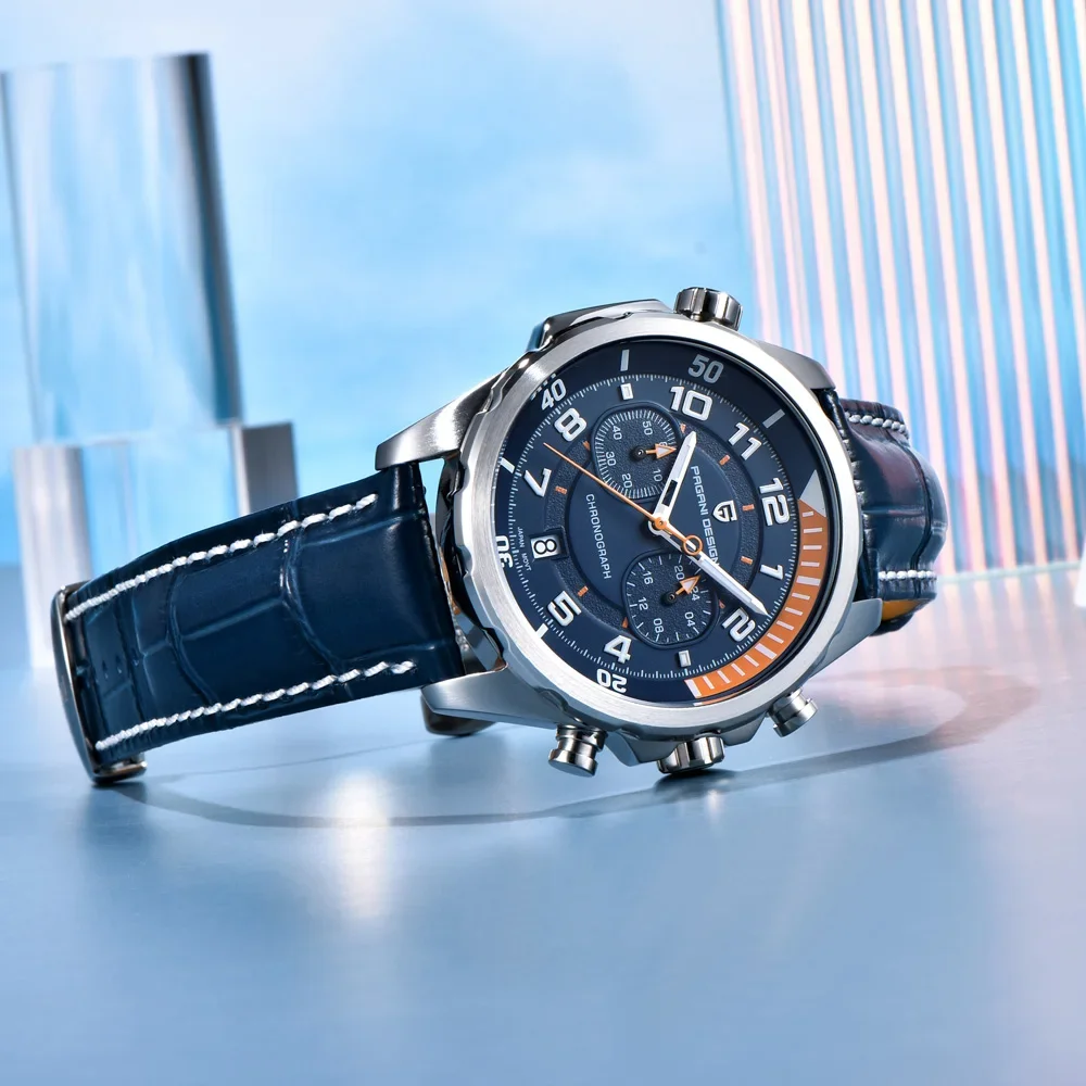 PAGANI DESIGN Orologi 2025 Nuovo forte orologio da uomo al quarzo di lusso luminoso Orologio da uomo in pelle di moda Cronografo in vetro zaffiro