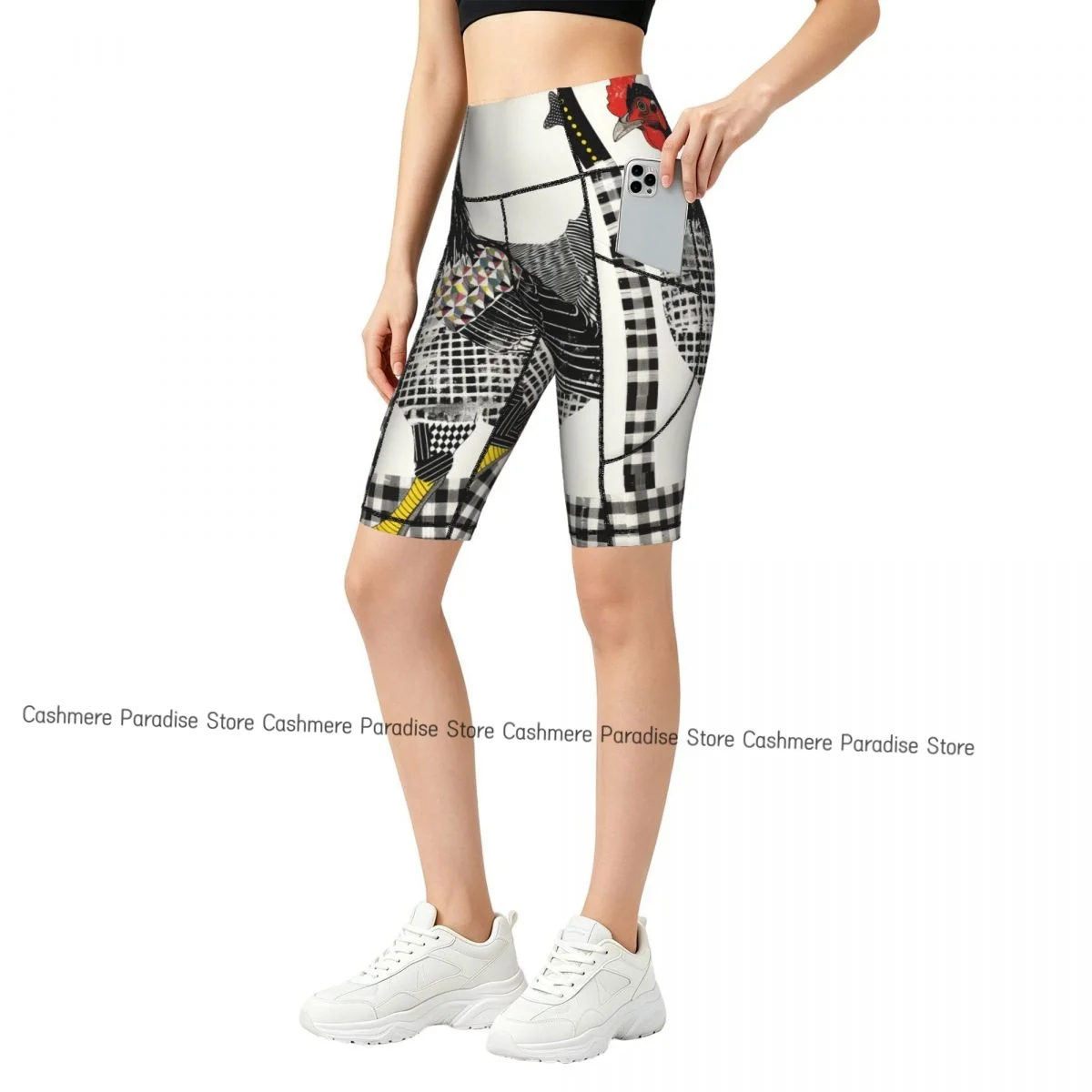 Double Pocket Sports Shorts Women Elastic Slim Rooster   Shorts Gym Exercise Running High Waist Yoga Fitness Shorts