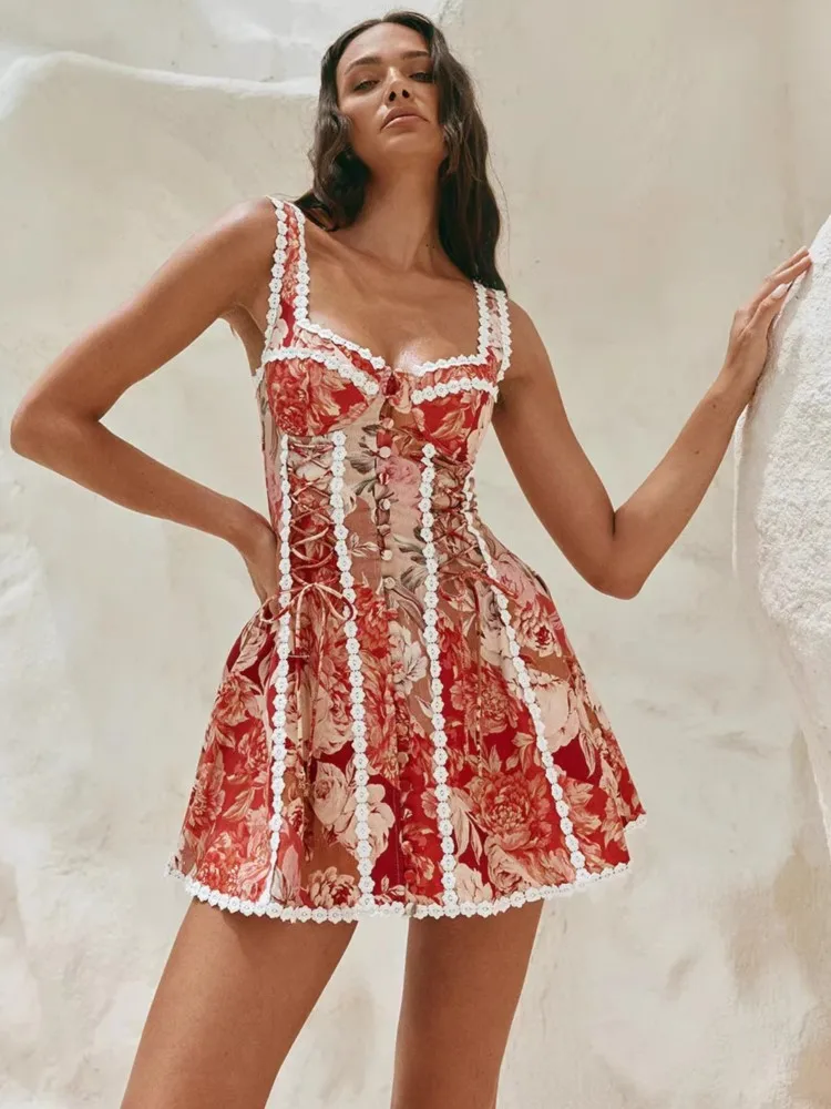 

Женское мини-платье на бретельках в богемном пляжном стиле, весна-лето 2026, трендовое, с открытой спиной, с поясом, для отпуска и вечеринок