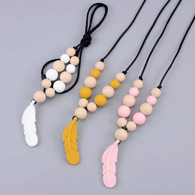 1pcs Silicone Pacifier Chain Leaves  Shape Silicone Baby Teether Necklace BPA Free Infant Nursing Teething Chewing Toy Pendants