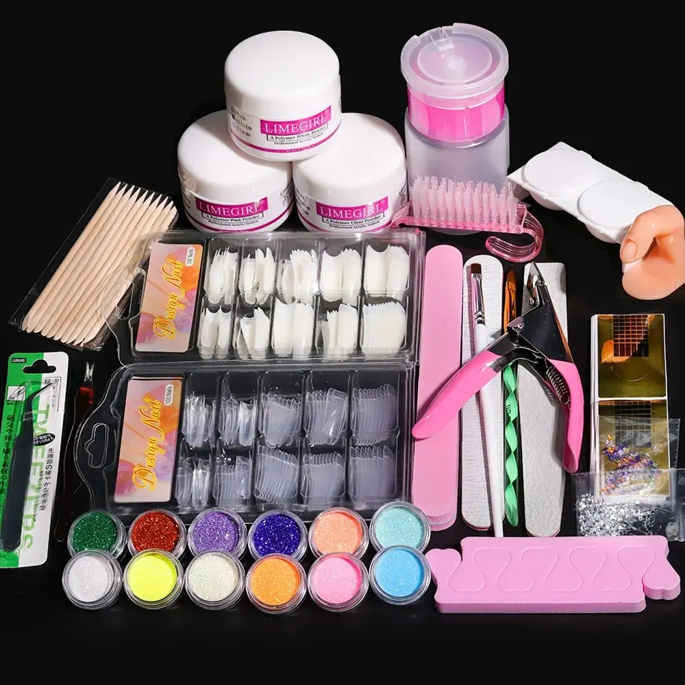Set per unghie Kit professionale in polvere acrilica con 12 glitter Decorazione per unghie Suggerimenti per unghie Strumenti fai da te per principianti