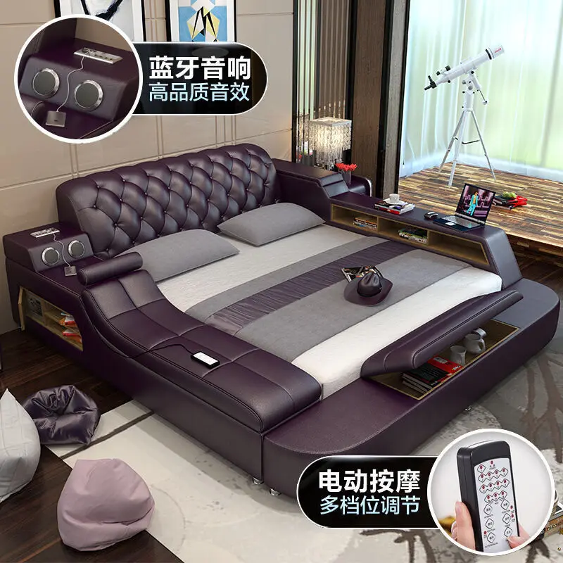 Cama inteligente de diseño moderno con tocador, cama multifuncional, marco de cama king size, muebles de dormitorio inteligentes, muebles para el hogar