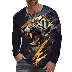 Men's T-Shirts 3D Tiger Print Streetwear Harajuku Fashion Crew Neck Graphic T Shirts Tops Casual Sport Long Sleeve Mens Clothing