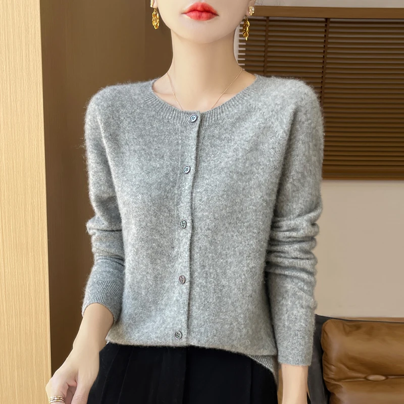 100% beautiful slave wool cardigan new cashmere sweater in autumn and winter women\'s O-neck cardigan warm fashion knit bottoming