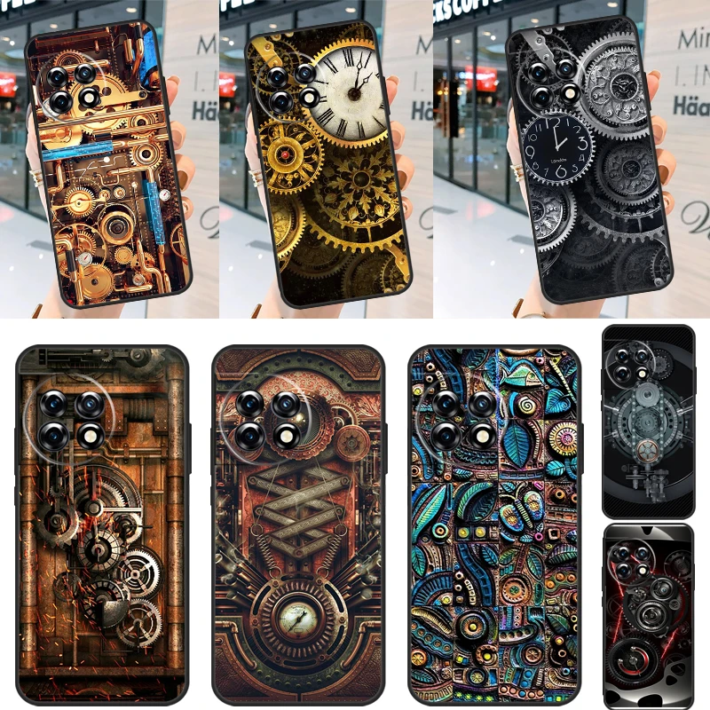 Steampunk Style Gears Levers Engine For OnePlus Nord 2T CE 2 3 Lite N10 N20 N30 N100 N200 8T 9R 10T 10R 11 8 9 10 Pro Case