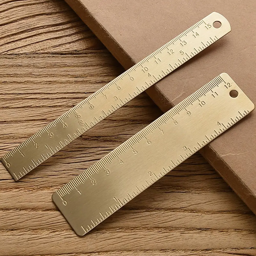Multifunction Brass Straight Ruler 12/15cm Measuring Tool Scale Ruler 1mm Thicken Bookmark Ruler Gift