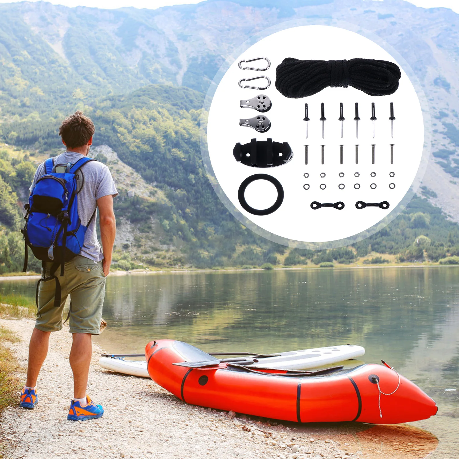 

Elastic Rope Buckle Set Canoe Anchor Trolley Kit Pad Eye Splint Marine Accessories System Plastic for Kayak