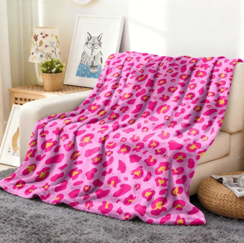 1 Stück rosa Leopardenmuster-Decke, Kuhmuster-Flanelldecke, dünne, weiche, warme Decke, Festgeschenke für den ganzjährigen Gebrauch