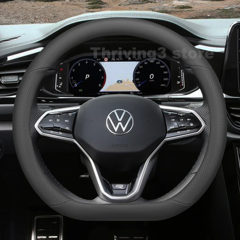 Leather Car Steering Wheel Cover For Volkswagen T-ROC T ROC 2020-2025 Car Style Auto interior Volkswagen T ROC 2025 Accessories