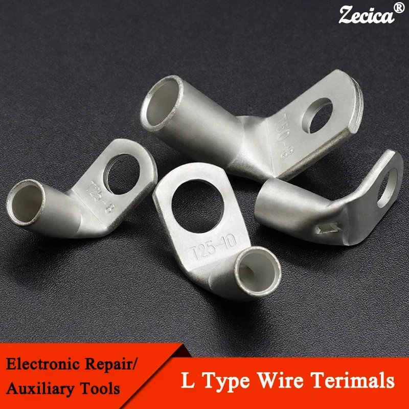 10/50pcs Wire Terminal L-type Right Angle 90 Degree Bend Nose T6/10/16/25-4/6/8/10 Tinned Copper Crimp Connector Cable Lugs