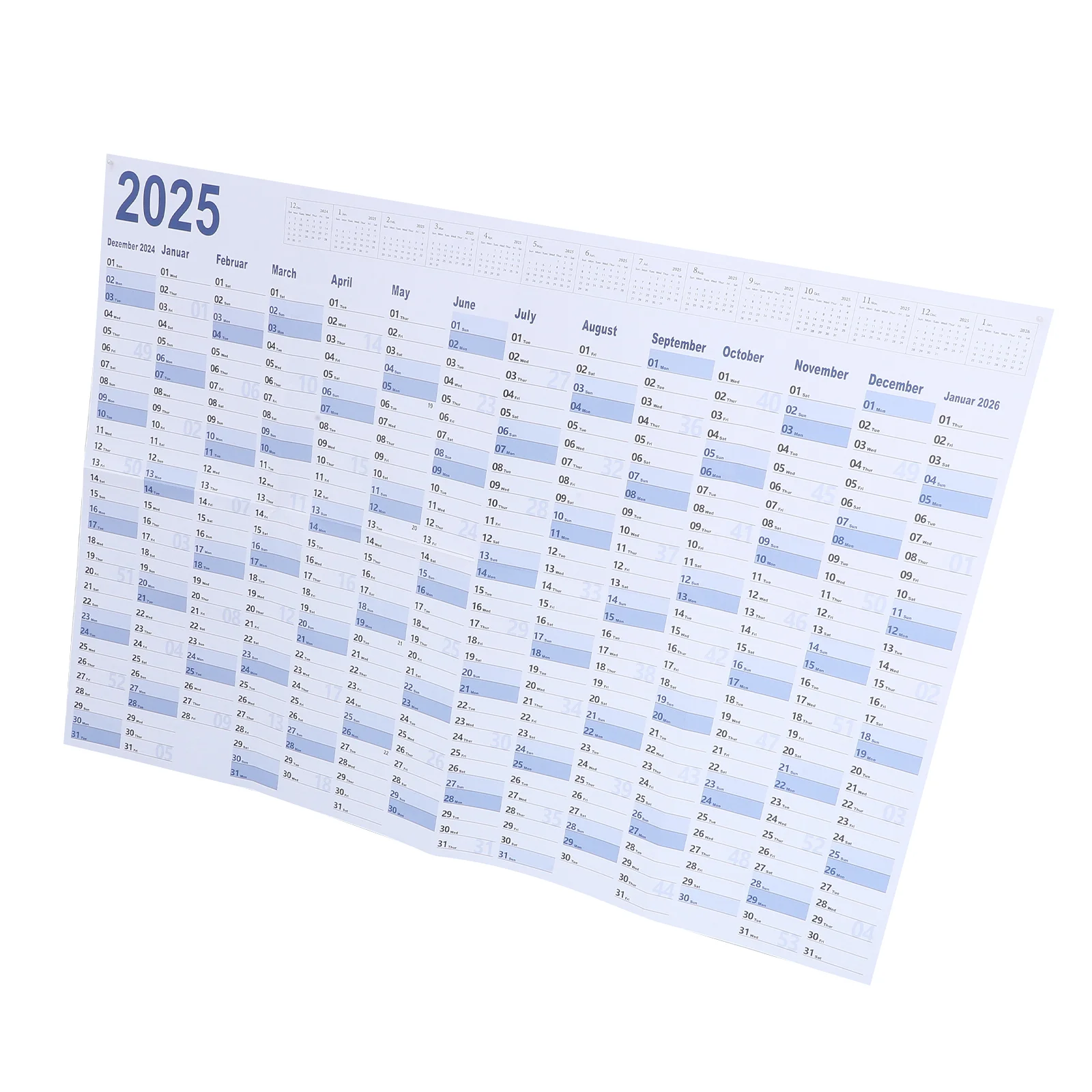 

2025 Wall Calendar English Blue Month Paper Schedule Planning Daily Office Planner Agenda