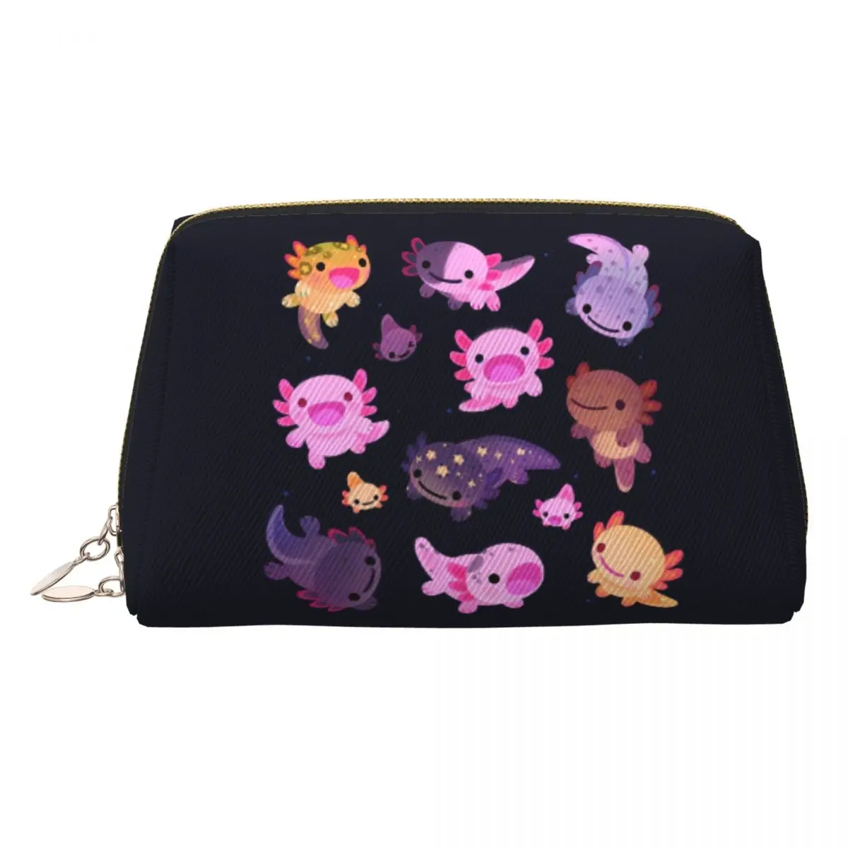Happy Axolotl Women Cosmetic Bag Travel Makeup Organizer Pouch Toiletry Storage Dopp Kit Case