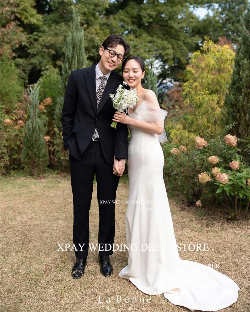 XPAY gaun pernikahan Korea tali Spaghetti gaun pengantin buatan khusus punggung terbuka kerah V pemotretan foto gaun pengantin buatan khusus