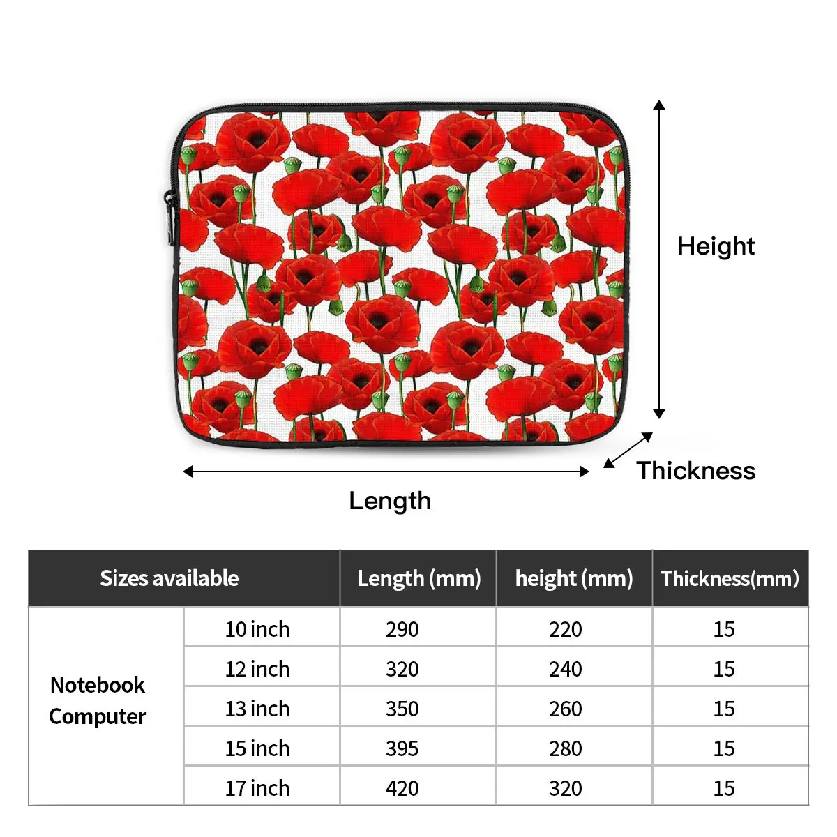 Poppy Pattern Notebook Laptop Bag Case Pouch 10 12 13 15 17 Inch For Macbook Air Pro Tablet Shockproof Case Bag