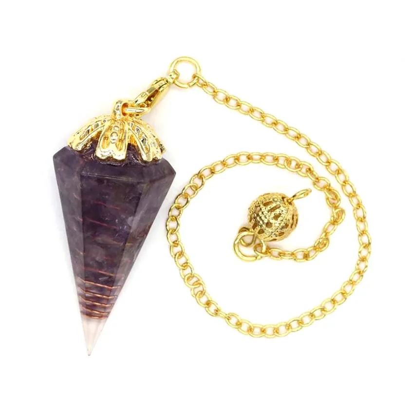 Orgonite Resin Pendulum Pendants For Dowsing Divination Natural Healing Crystal Quartz Hexagon Orgone Energy Reiki Stone Pendant