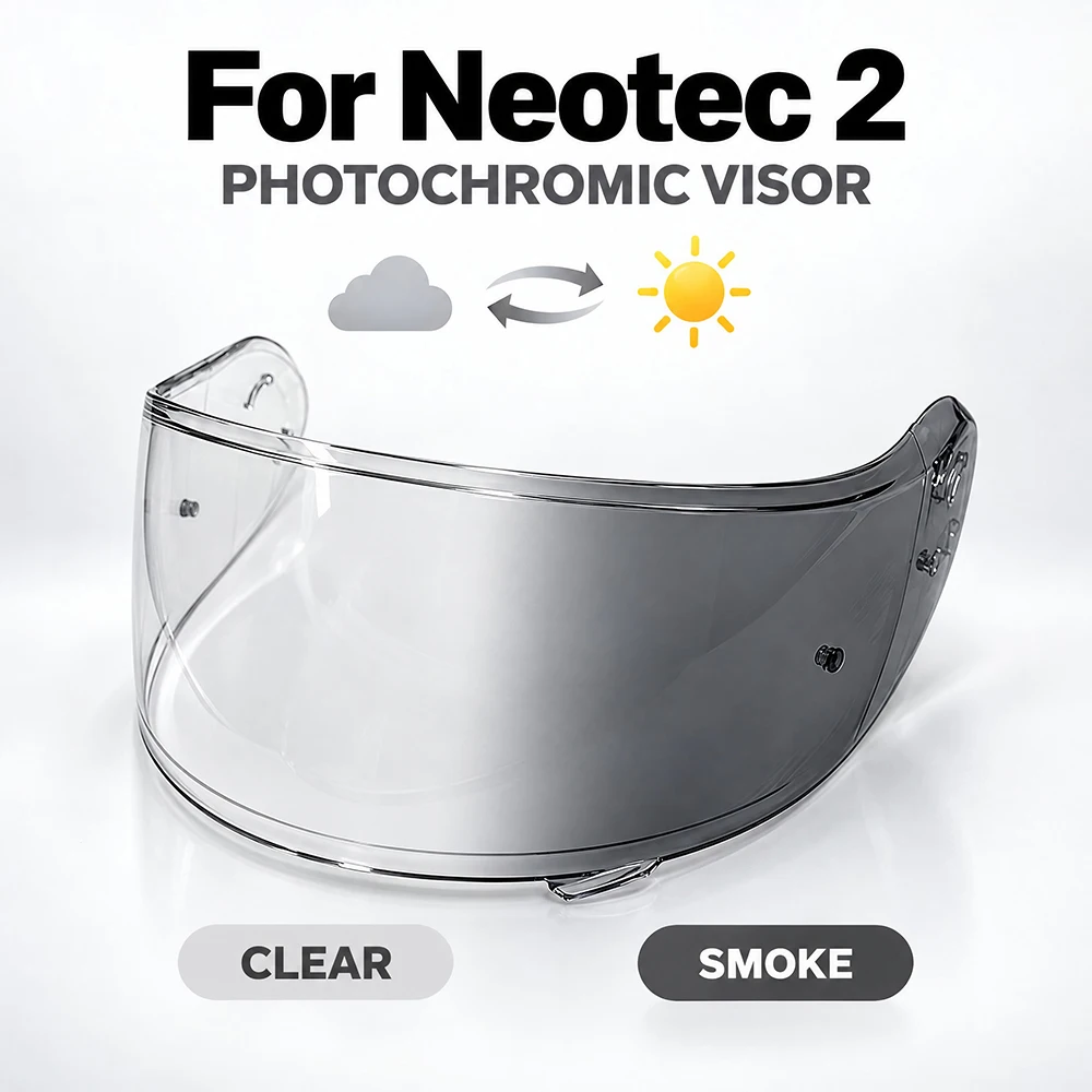 Motorcycle Helmet Photochromic Visor Lenses which Automatically Darkens & Clears Helmet Shield Fit for Shoei Neotec 2