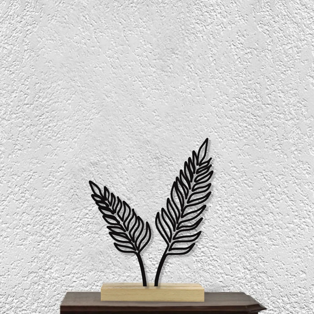 

Diy Leaf Art Figurine With Wood Base Iron Sculpture For Bedroom Desk Decor Leaves Metal Statue