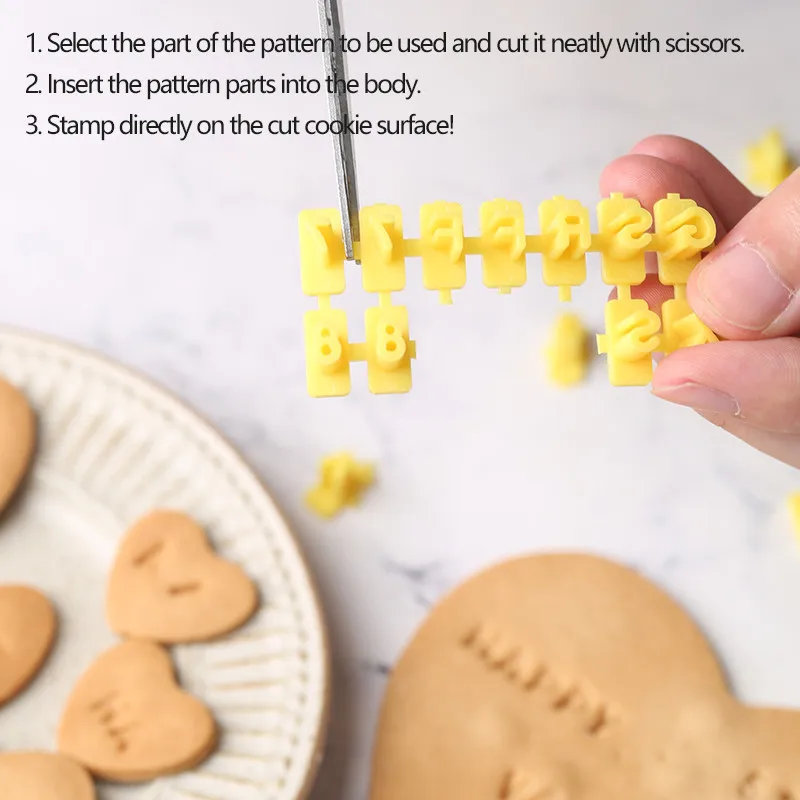 Alphabet Number Cookie Biscuit Letter Stamp for Cookie Decorations Embosser Cutter Fondant DIY Tool-Small