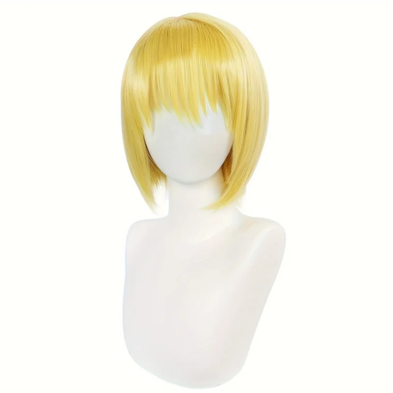 Włosy syntetyczne Krótka żółta prosta Anime Halloween Cosplay Peruka