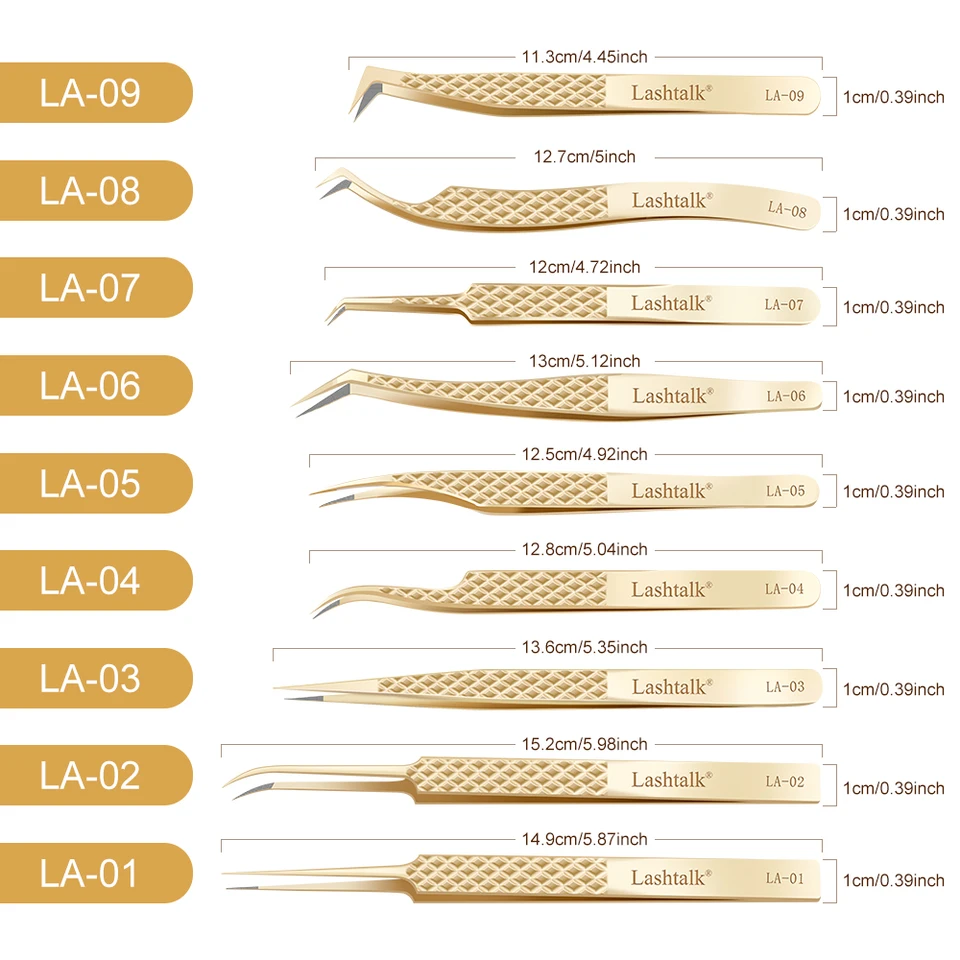 Pinza de punta de fibra de precisión Lashtalk para extensiones de pestañas, agarre de diamante, antideslizante, acero inoxidable dorado premium, de Nagaraku 6