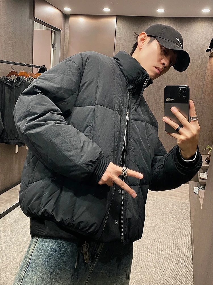 

Новая мужская зимняя теплая куртка-пуховик 2025 года с воротником-стойкой, однотонная, на 90% из белого утиного пуха, термобелье для улицы