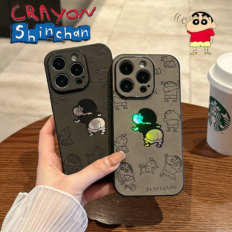 Cartoon Anime Crayon Shin-chan Phone Case for IPhone 15 14 13 12 11 ProMax XR Plus Shockproof Soft Cover Luminous Shell New Gift