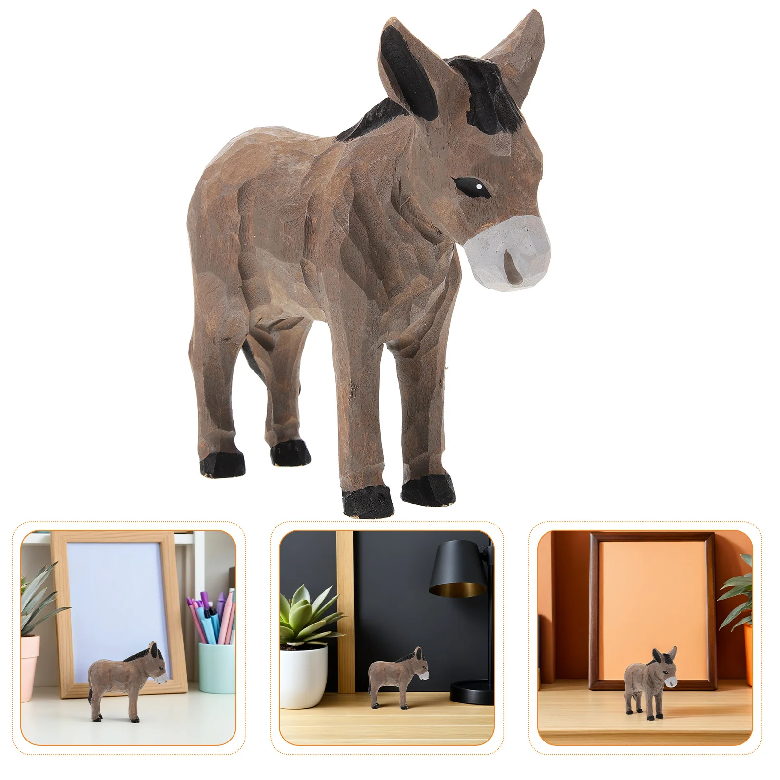 

Wooden Small Donkey Statue Decor Shelf Ornament Decorative Handcarved Figurine Handmade Animal Decorations Crafted Sculpture