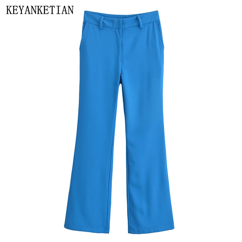 

KEYANKETIAN, новые весенне-осенние женские повседневные брюки с высокой талией на молнии, простой стиль, однотонные офисные женские тонкие длинные брюки